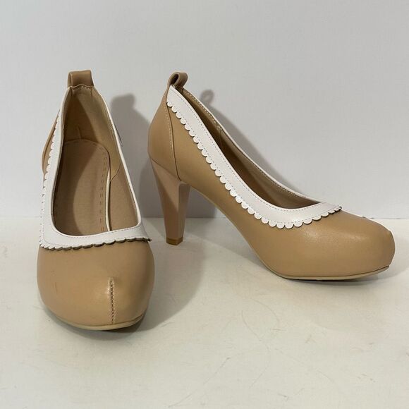 Women’s Block heels Round Toe Mary Jane Shoes Strapless Tan | Women Size 7.5/8 - Picture 2 of 9